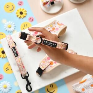 Cocopup London Happiness Collar Smiley‎ Face Rainbow Retro Floral NWT Size Large